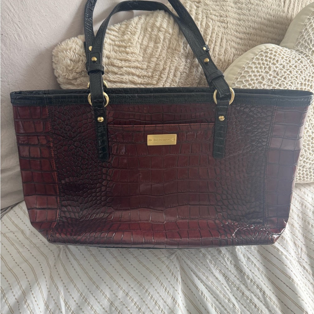Brahmin Elegant Black and Brown Crocodile-Embossed Women's Bag